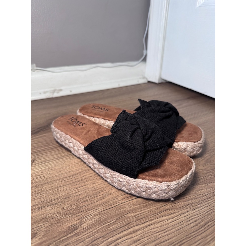 TOMS Abby Platform Sandal Black Knotted Espadrille Platform Slide Womens 6